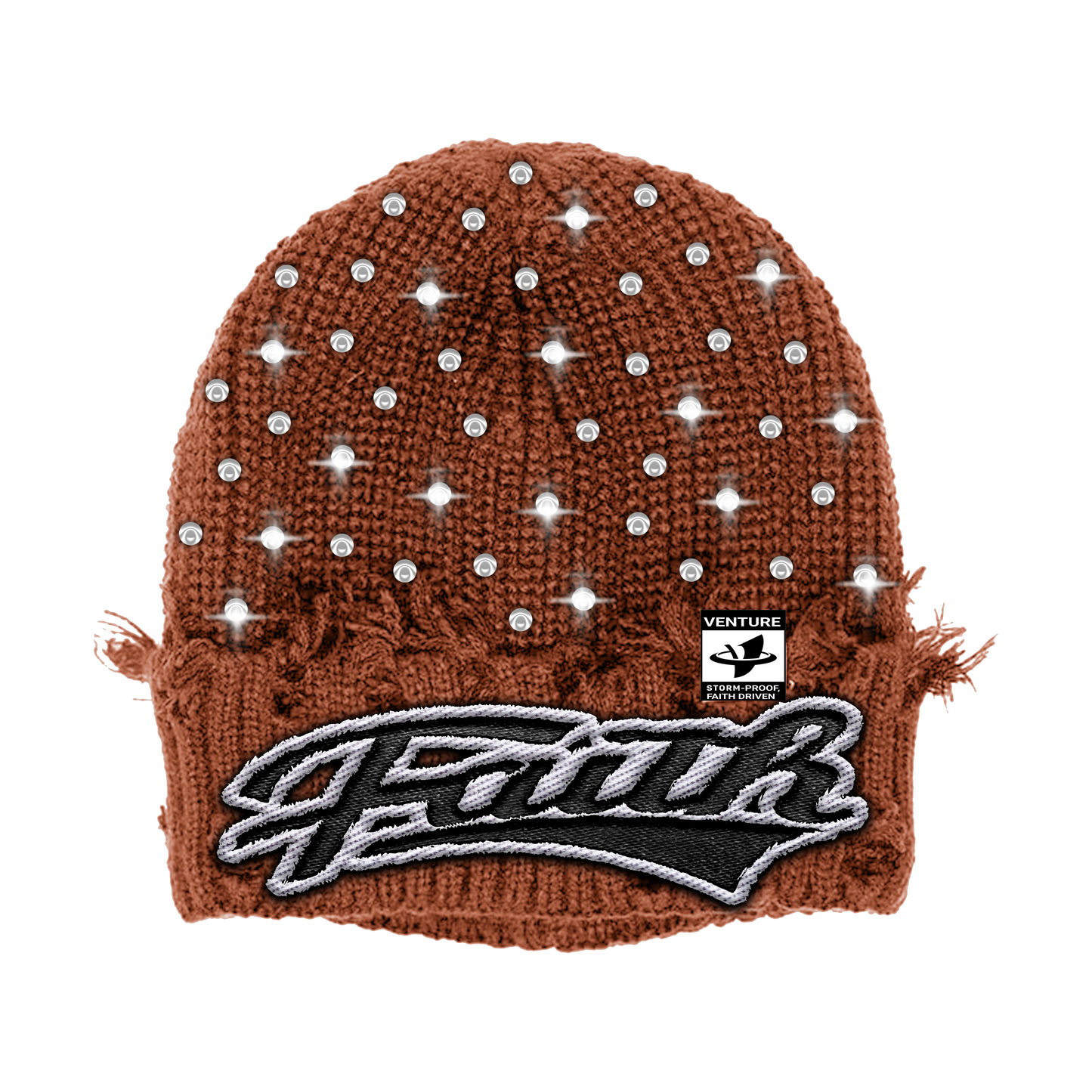 VENTURE FAITH™ RHINESTONE KNIT BEANIE (Brown)