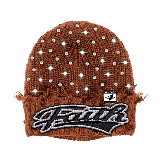 VENTURE FAITH™ RHINESTONE KNIT BEANIE (Brown)
